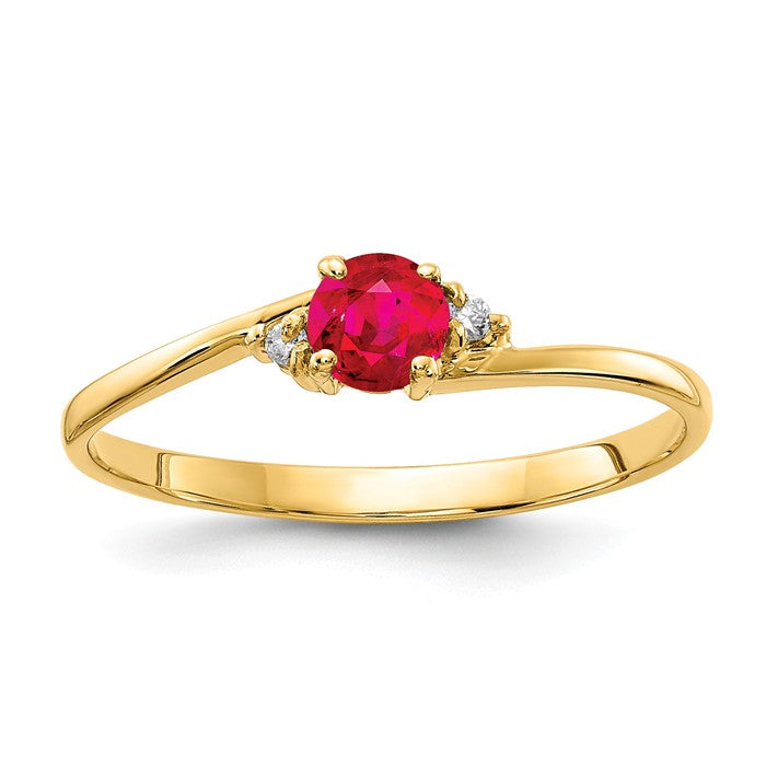 14k Yellow or White Gold Genuine Petite 4mm Round Ruby and Diamond Ring- Sparkle & Jade-SparkleAndJade.com 