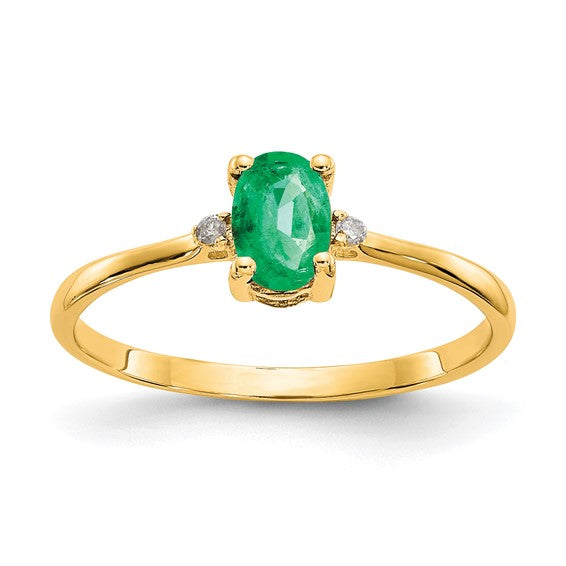 14k or 10k Gold Diamond & Oval Genuine Gemstone Birthstone Rings- Sparkle & Jade-SparkleAndJade.com 10XBR206