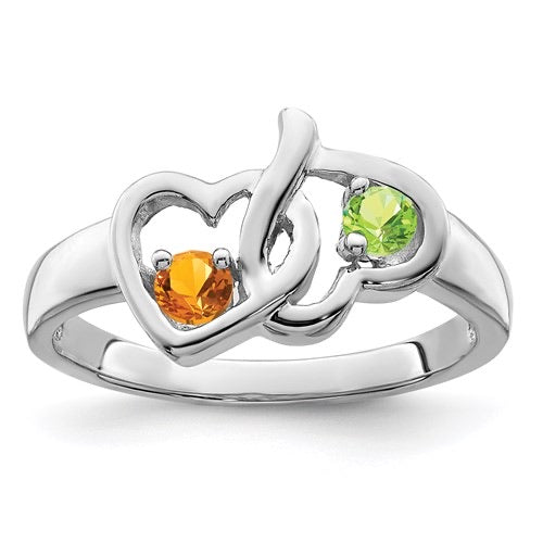 2 Stone Birthstone Heart Mother's or Couples Ring- Sparkle & Jade-SparkleAndJade.com XXMR92/2SS