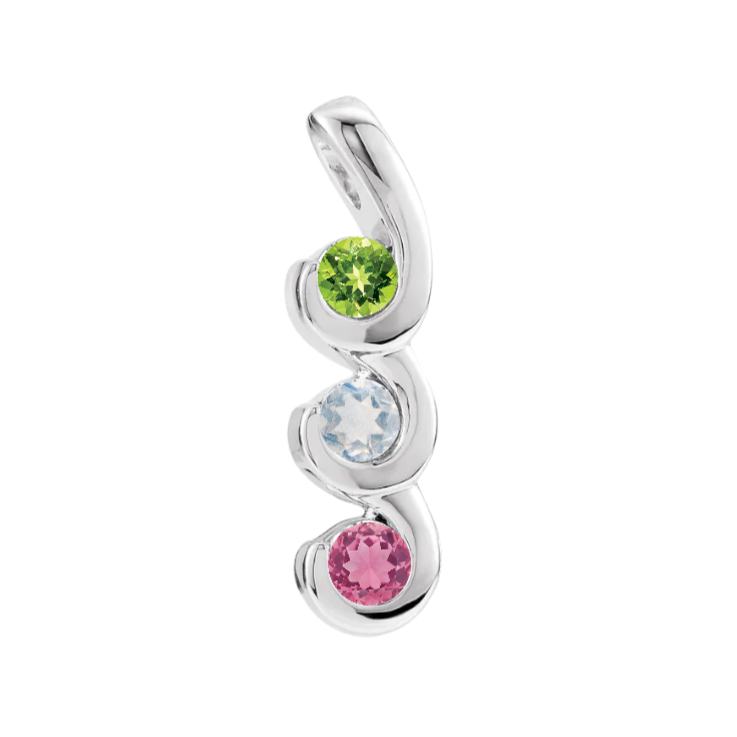 3-Stone Vertical Swirl Chanel Mother's Family Birthstone Pendant or Necklace- Sparkle & Jade-SparkleAndJade.com 