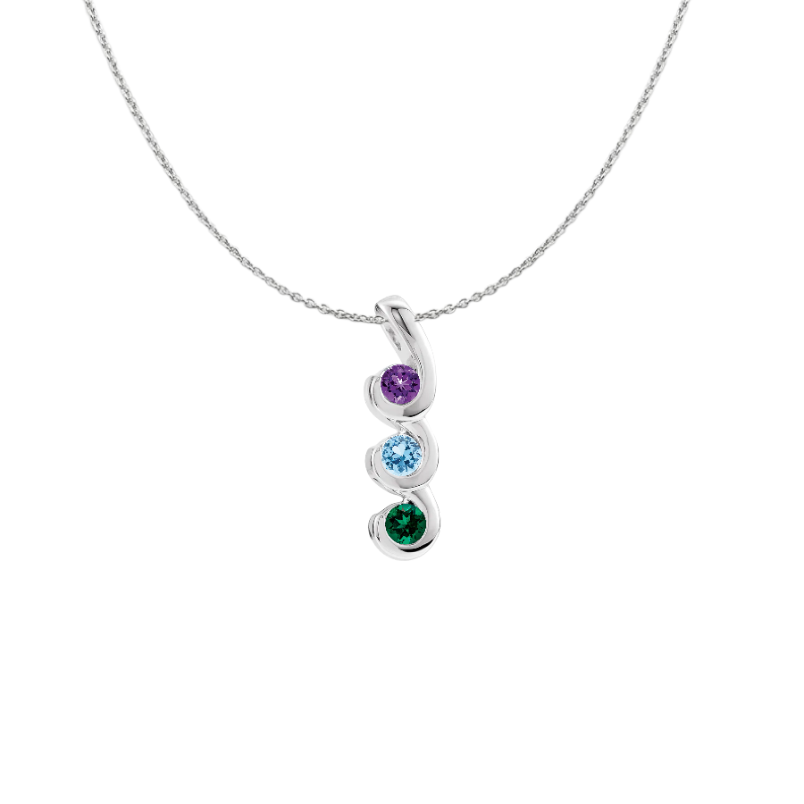 3-Stone Vertical Swirl Chanel Mother's Family Birthstone Pendant or Necklace- Sparkle & Jade-SparkleAndJade.com 