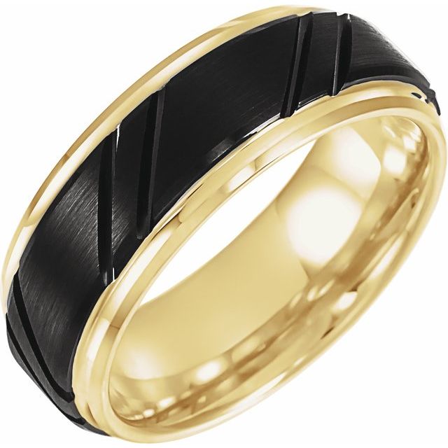Black PVD & 18K Yellow Gold-Plated Tungsten 8 mm Grooved Band- Sparkle & Jade-SparkleAndJade.com 