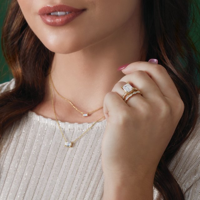 14K Yellow Gold Emerald Cut Gemstone 18" Necklaces- Sparkle & Jade-SparkleAndJade.com 