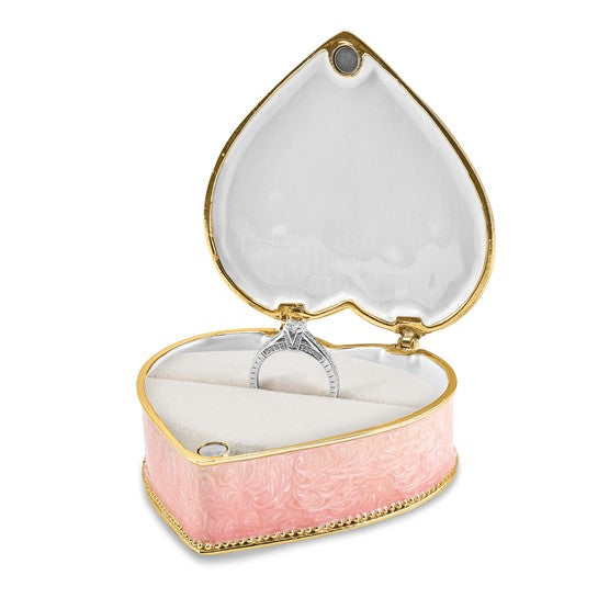 Bejeweled Pearls and Crystals 'Pearly Pink Heart" Ring Pad Trinket Box- Sparkle & Jade-SparkleAndJade.com BJ4082