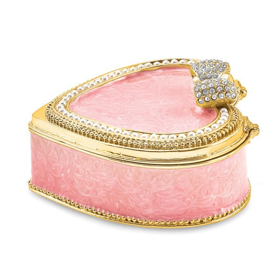 Bejeweled Pearls and Crystals 'Pearly Pink Heart" Ring Pad Trinket Box- Sparkle & Jade-SparkleAndJade.com BJ4082