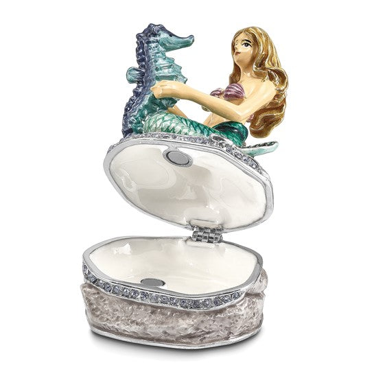 Luxury Giftware Bejeweled ADELLA Mermaid with Seahorse Trinket Box- Sparkle & Jade-SparkleAndJade.com BJ4110