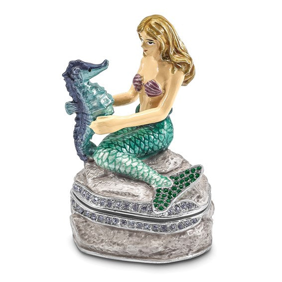 Luxury Giftware Bejeweled ADELLA Mermaid with Seahorse Trinket Box- Sparkle & Jade-SparkleAndJade.com BJ4110