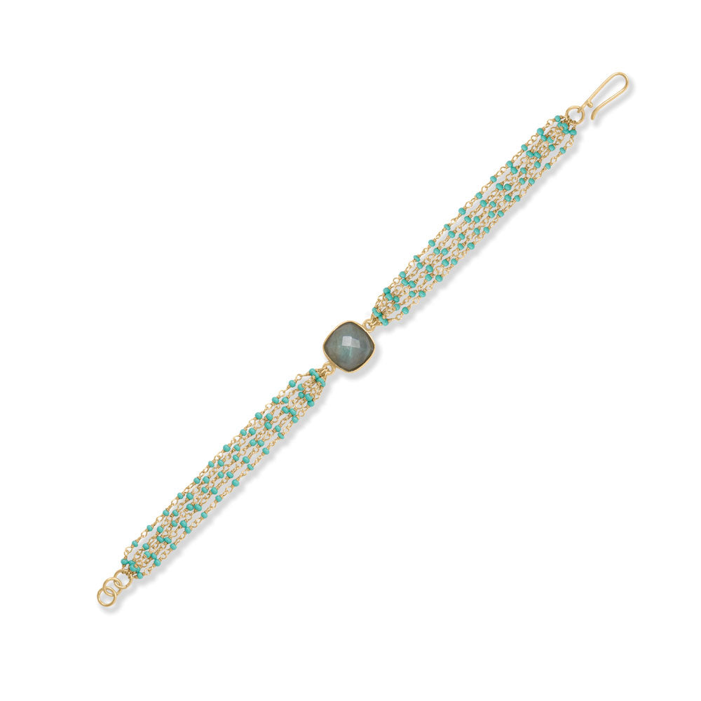 Beaded Turquoise and Square Labradorite Bracelet- Sparkle & Jade-SparkleAndJade.com 23650
