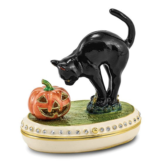 Bejeweled Halloween Black Cat Pumpkin Trinket Box- Sparkle & Jade-SparkleAndJade.com BJ4024