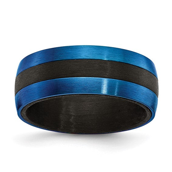 Black Carbon Fiber with Brushed Blue IP-plated Stainless Steel 8mm Band- Sparkle & Jade-SparkleAndJade.com 