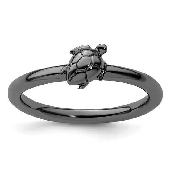 Black-Plated Sterling Silver Stackable Expressions Turtle Ring- Sparkle & Jade-SparkleAndJade.com 