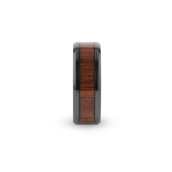 Black Titanium with Koa Wood Inlay and Bevels - 8mm - Leifi- Sparkle & Jade-SparkleAndJade.com 