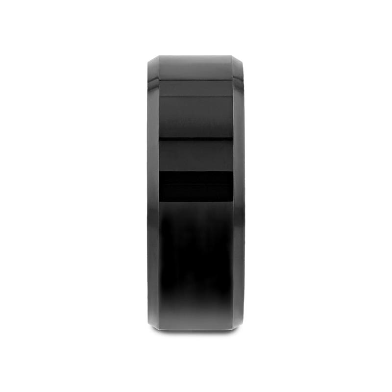 Black Tungsten Ring with Beveled Edges - 4mm - 12mm - Infinity- Sparkle & Jade-SparkleAndJade.com 