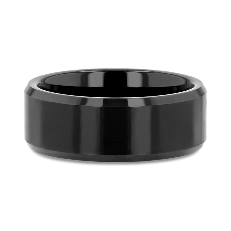Black Tungsten Ring with Beveled Edges - 4mm - 12mm - Infinity- Sparkle & Jade-SparkleAndJade.com 