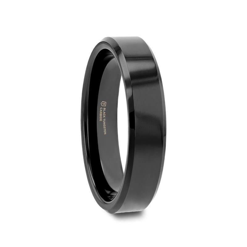 Black Tungsten Ring with Beveled Edges - 4mm - 12mm - Infinity- Sparkle & Jade-SparkleAndJade.com W270-BBT