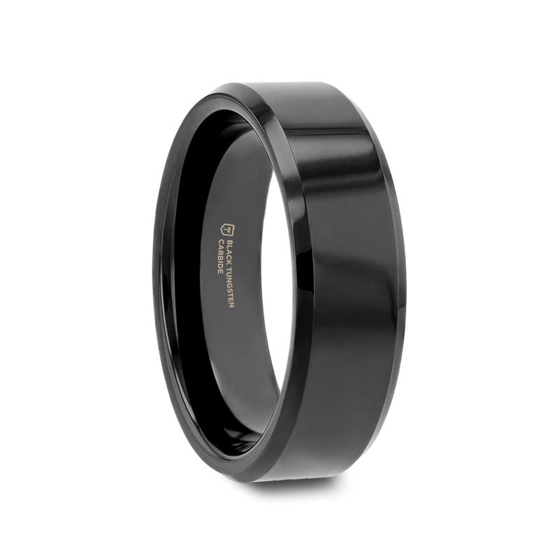 Black Tungsten Ring with Beveled Edges - 4mm - 12mm - Infinity- Sparkle & Jade-SparkleAndJade.com W270-BBT