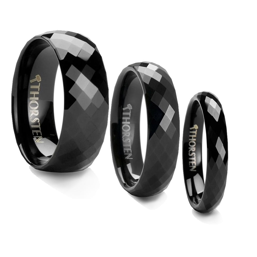 Black Tungsten Wedding Band with Diamond Facets - 4, 6 or 8mm - AEON- Sparkle & Jade-SparkleAndJade.com 