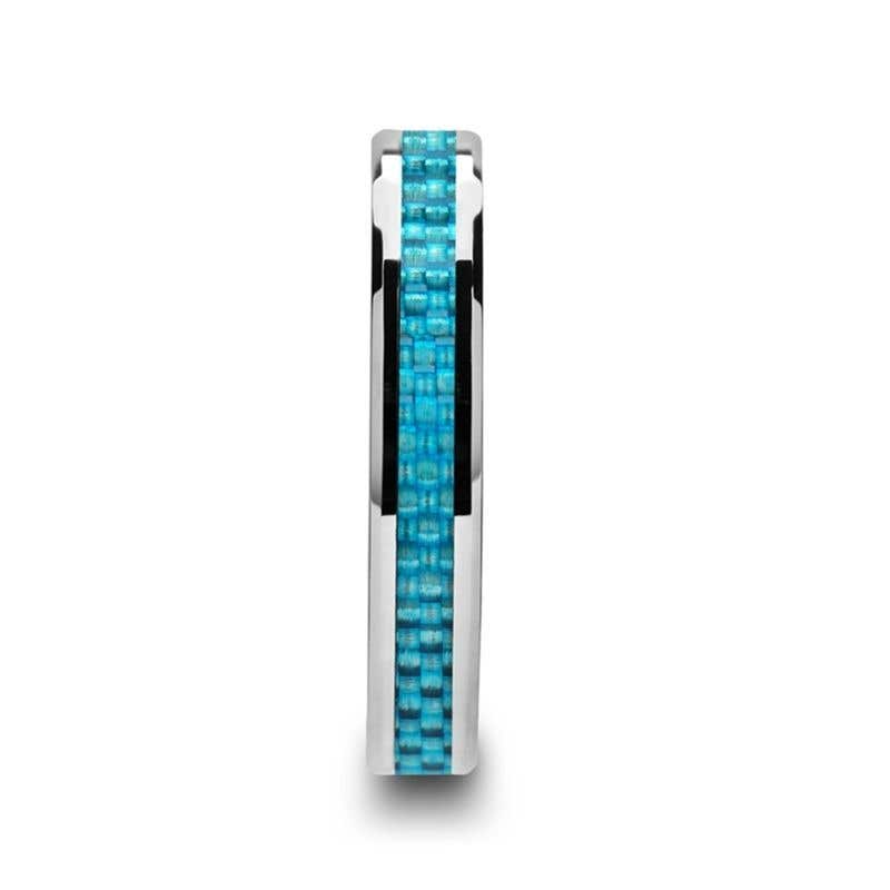 Blue Carbon Fiber Inlay Tungsten Carbide Band - 4mm - 10mm - Augustus- Sparkle & Jade-SparkleAndJade.com 