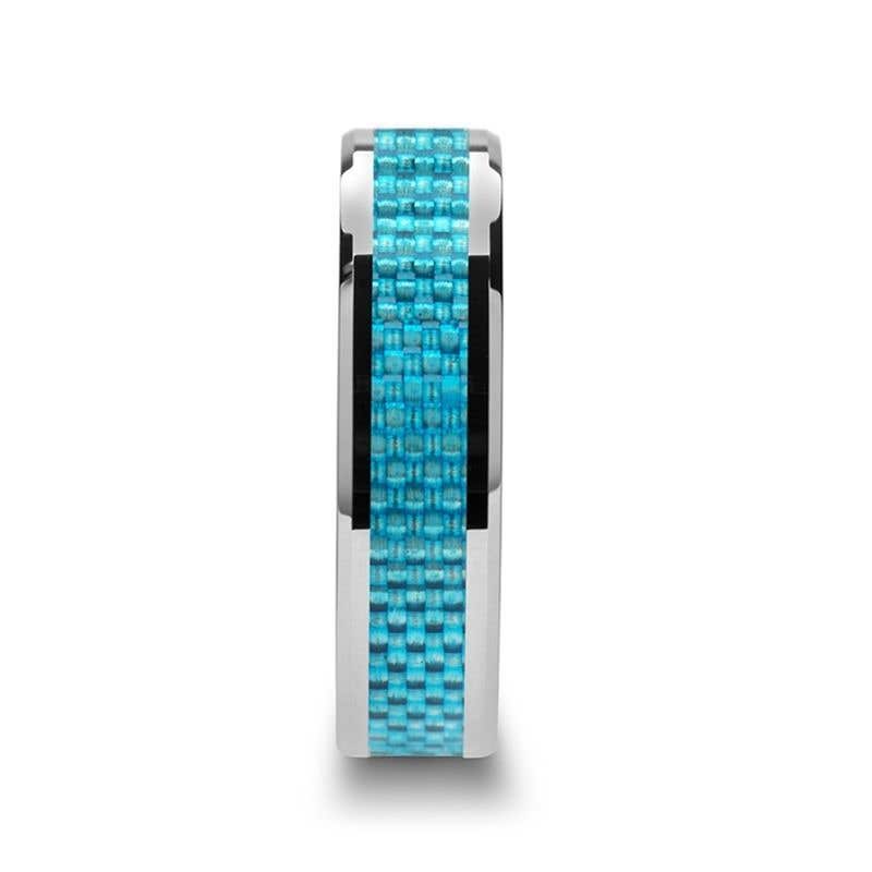 Blue Carbon Fiber Inlay Tungsten Carbide Band - 4mm - 10mm - Augustus- Sparkle & Jade-SparkleAndJade.com 