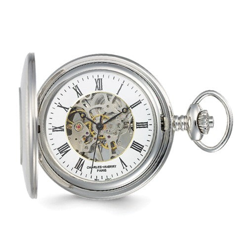 Charles Hubert Solid Stainless Steel White Dial Pocket Watch - Engravable- Sparkle & Jade-SparkleAndJade.com XWA834