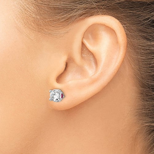 Cheryl M Sterling Silver 6mm Round CZ & Created Ruby Heart Post Earrings- Sparkle & Jade-SparkleAndJade.com QCM1141