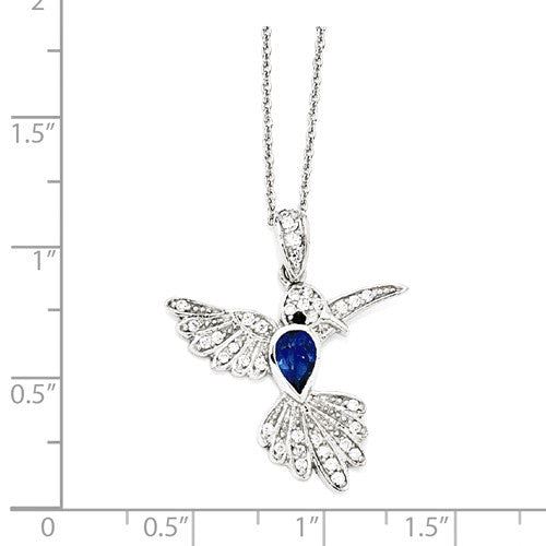 Cheryl M Sterling Silver Blue Spinel Hummingbird Pendant Necklace- Sparkle & Jade-SparkleAndJade.com QCM608-18