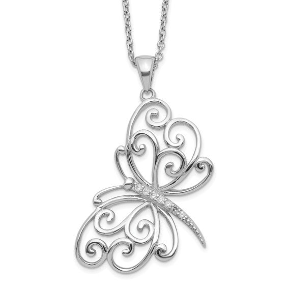 Cheryl M Sterling Silver CZ Filigree Butterfly Necklace- Sparkle & Jade-SparkleAndJade.com QCM1272-18