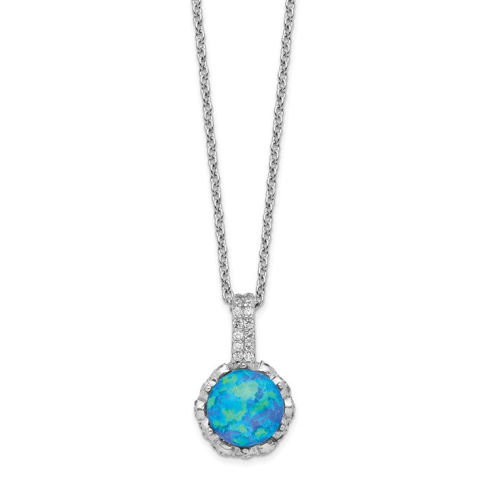 Cheryl M Sterling Silver Cubic Zirconia and Blue Opal Necklace- Sparkle & Jade-SparkleAndJade.com QCM1392-18.25