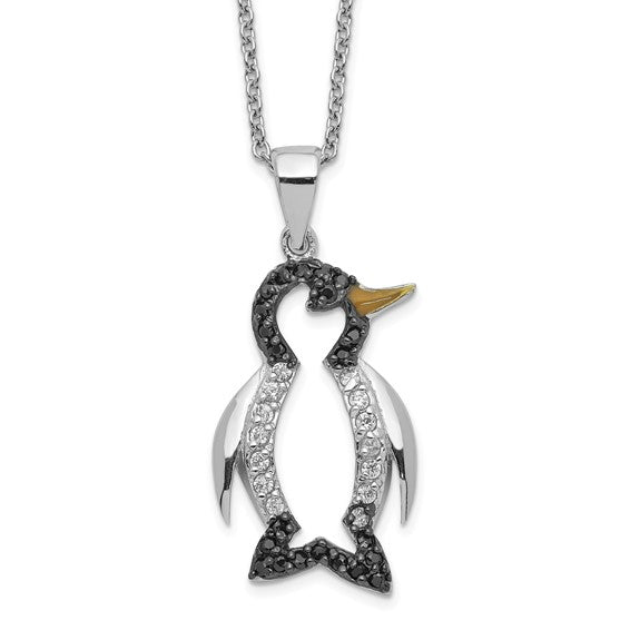 Cheryl M Sterling Silver Enameled CZ Penguin Necklace- Sparkle & Jade-SparkleAndJade.com QCM596-18