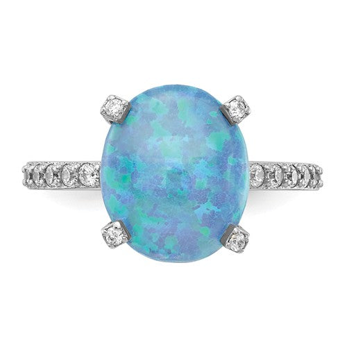 Cheryl M Sterling Silver Lab Created Blue Opal Ring- Sparkle & Jade-SparkleAndJade.com 