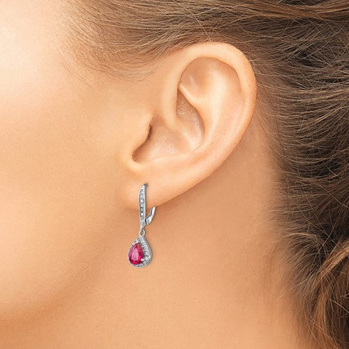 Cheryl M Sterling Silver Pear Created Ruby Leverback Earrings- Sparkle & Jade-SparkleAndJade.com QCM1441