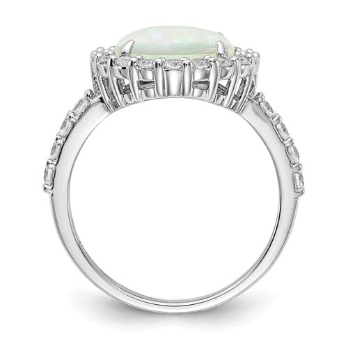 Cheryl M Sterling Silver Round White Created Opal & CZ Halo Ring- Sparkle & Jade-SparkleAndJade.com 