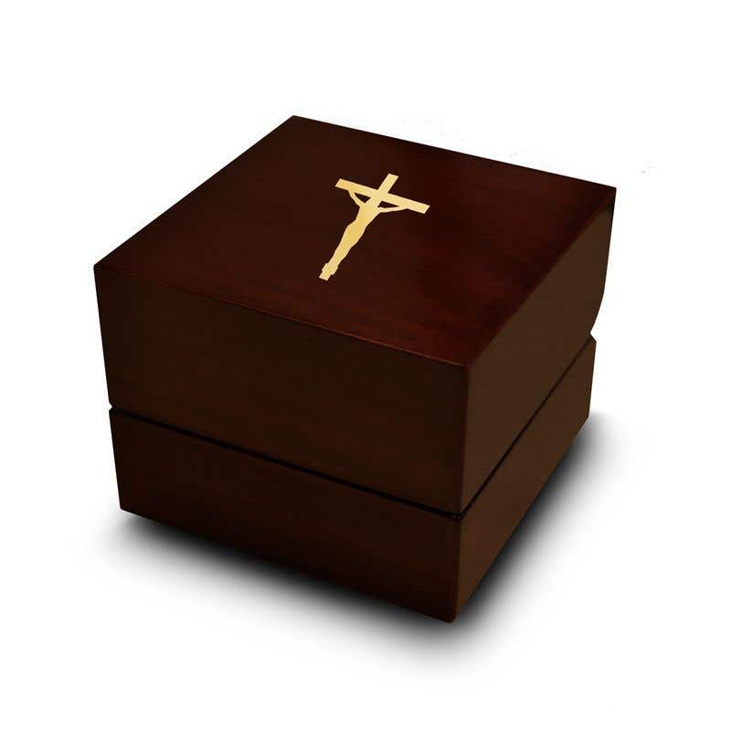 Crucifixion of Christ Cross Symbol Engraved Wood Ring Box Chocolate Dark Wood Personalized Wooden Wedding Ring Box- Sparkle & Jade-SparkleAndJade.com EWWB-3295