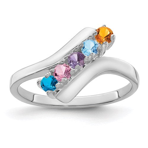Curved Bypass Mother's Family Birthstone Ring- Sparkle & Jade-SparkleAndJade.com XMR13/5SSM