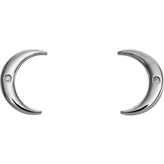 Diamond Crescent Moon Earrings - Sterling Silver or 14k Gold- Sparkle & Jade-SparkleAndJade.com 