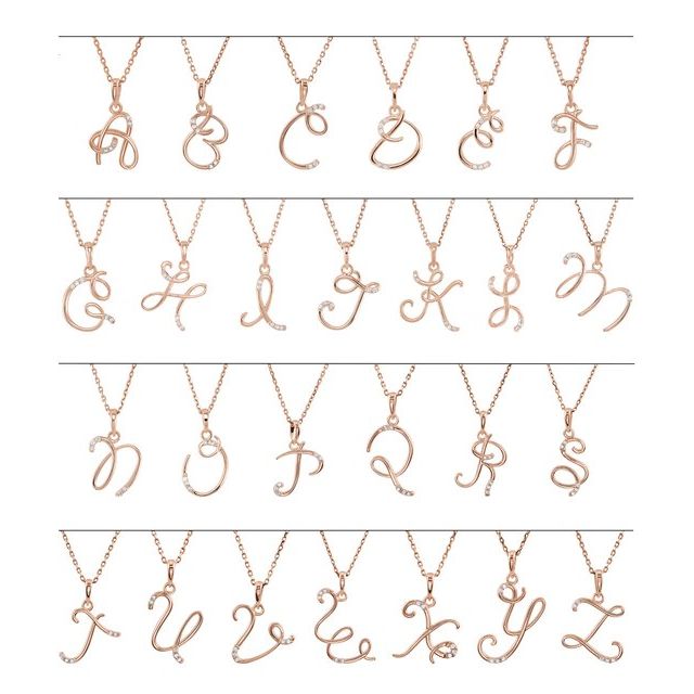 Diamond Script Initial 18" Necklace - A to Z - Sterling Silver or 14k Gold- Sparkle & Jade-SparkleAndJade.com 