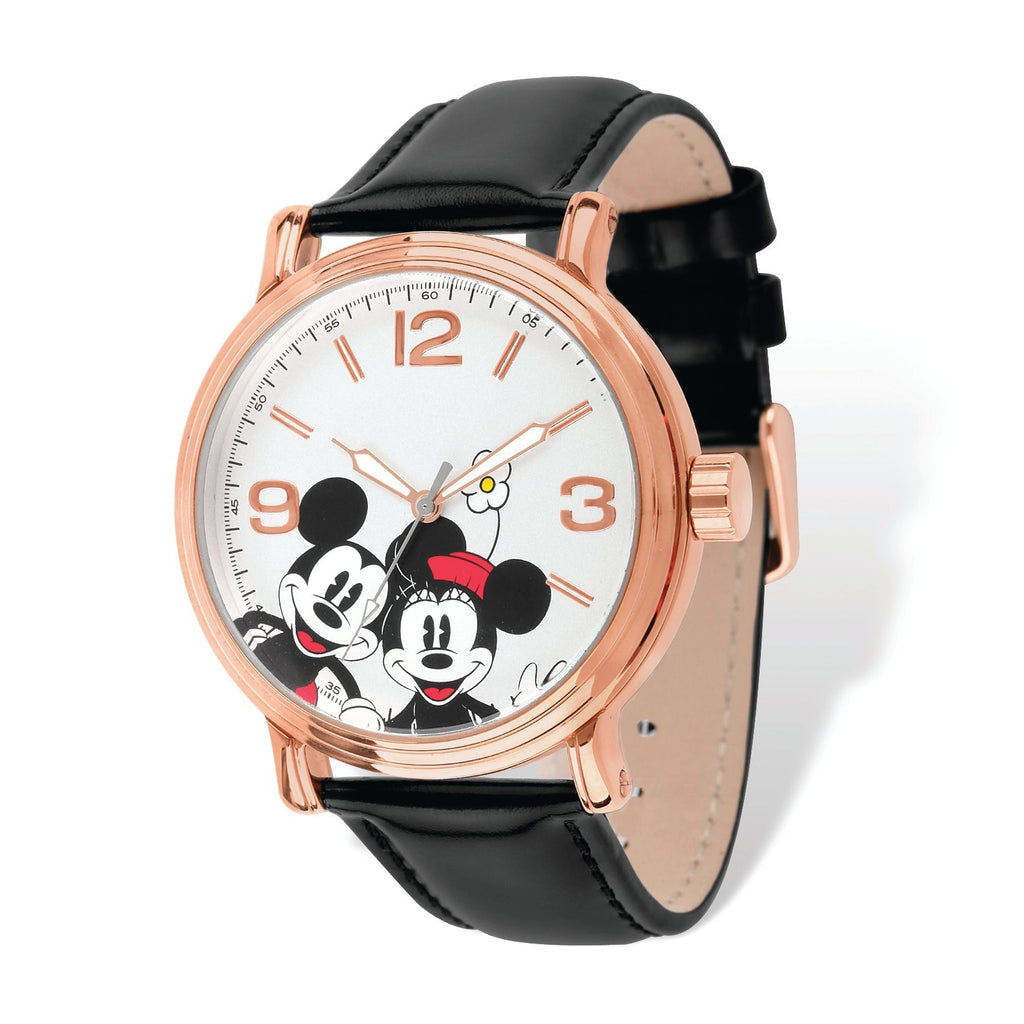 Disney Adult Size Rose-Tone Black Leather Mickey Mouse Watch- Sparkle & Jade-SparkleAndJade.com XWA5154