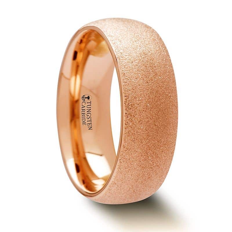 Domed Tungsten Carbide Ring with Rose Gold Plating and Sandblasted Crystalline Finish - 2mm - 8mm - Ember- Sparkle & Jade-SparkleAndJade.com W1263-SBRG