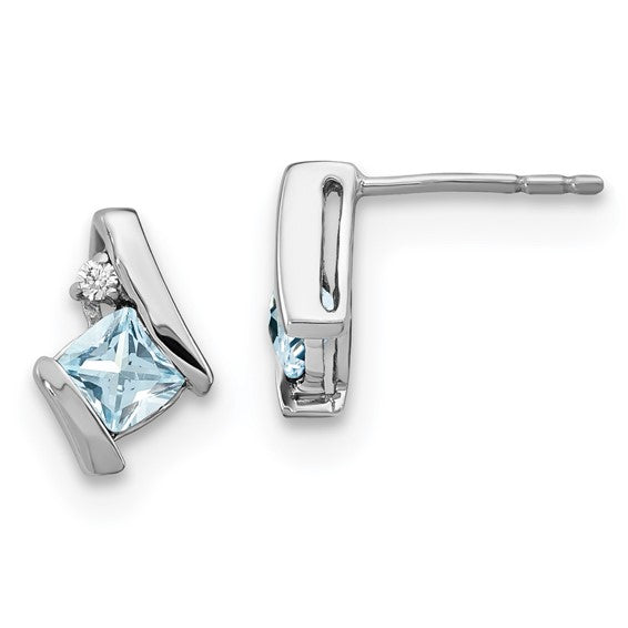 Cushion Cut Gemstone & Diamond Earrings- Sparkle & Jade-SparkleAndJade.com EM7398-AQ-003-SSA