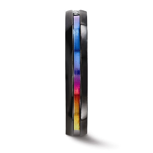 Edward Mirell Black Titanium White Sapphire & Rainbow Anodized 4mm Band- Sparkle & Jade-SparkleAndJade.com 