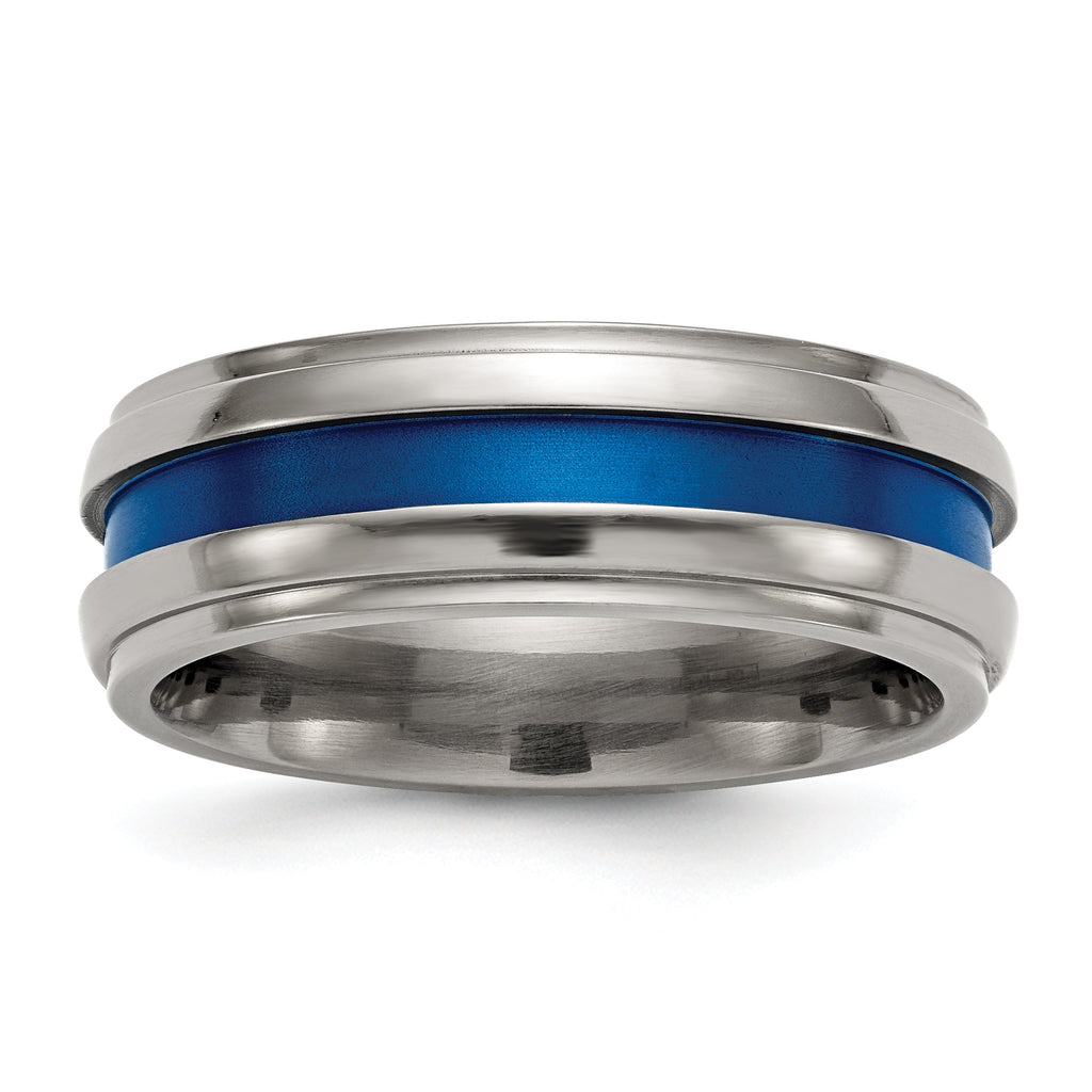 Edward Mirell Titanium Grooved Blue Anodized 7 mm Band- Sparkle & Jade-SparkleAndJade.com 