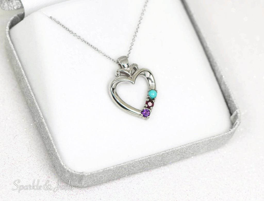 Family Heart Birthstone Pendant or Necklace- Sparkle & Jade-SparkleAndJade.com 