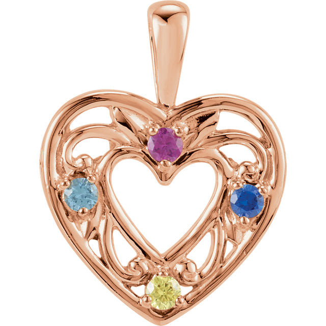 Filigree Heart Mother's Family Birthstone Pendant or Necklace- Sparkle & Jade-SparkleAndJade.com 83263