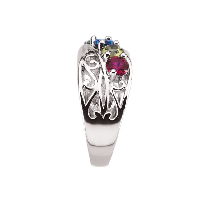 Filigree Lined 4mm Stone Mother's Family Birthstone Ring- Sparkle & Jade-SparkleAndJade.com 