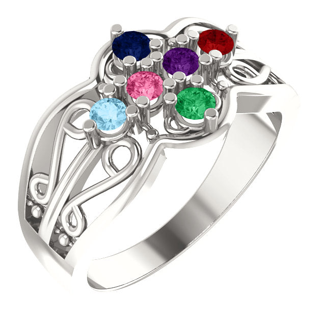 Filigree Mother's Family Birthstone Ring- Sparkle & Jade-SparkleAndJade.com 
