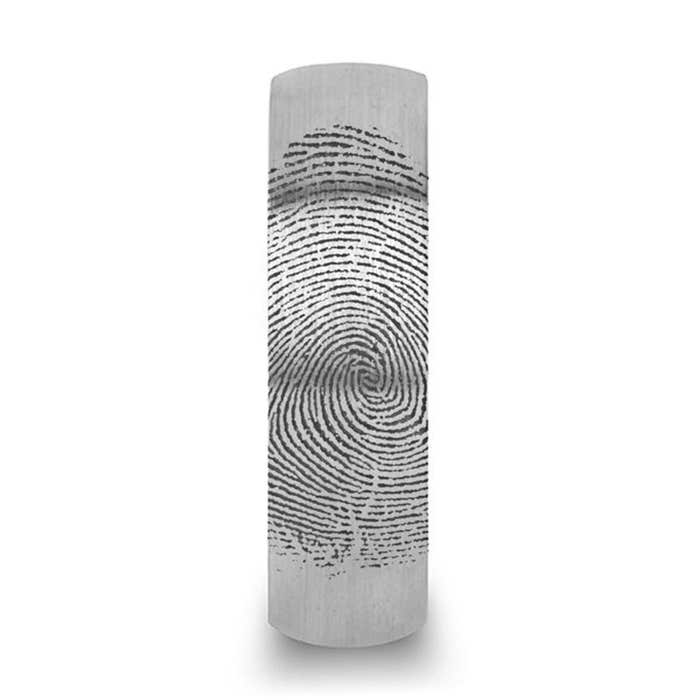 Fingerprint Ring Engraved Domed Tungsten Ring Brushed Ring - 4mm to 12mm- Sparkle & Jade-SparkleAndJade.com 