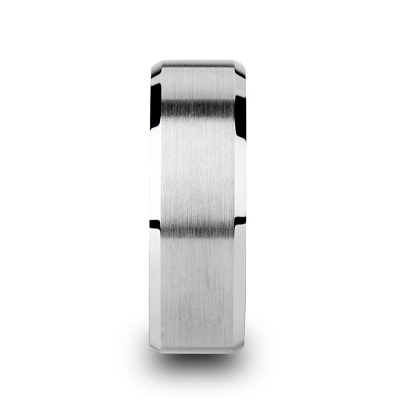 Flat Beveled Edges Tungsten Ring with Brushed Center - 4mm to 12mm -SHEFFIELD- Sparkle & Jade-SparkleAndJade.com 