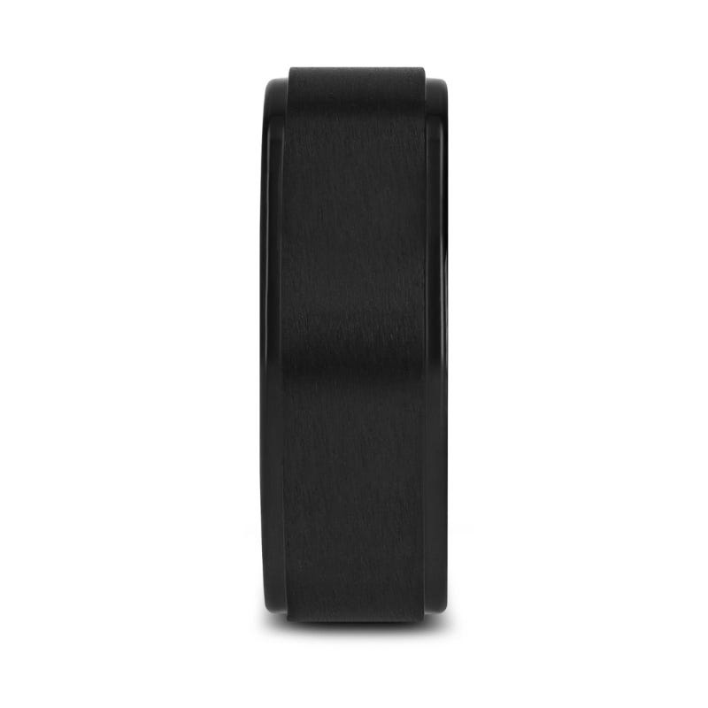 Flat Black Titanium Ring with Brushed Raised Center & Polished Edges - 8mm - Babylon- Sparkle & Jade-SparkleAndJade.com 