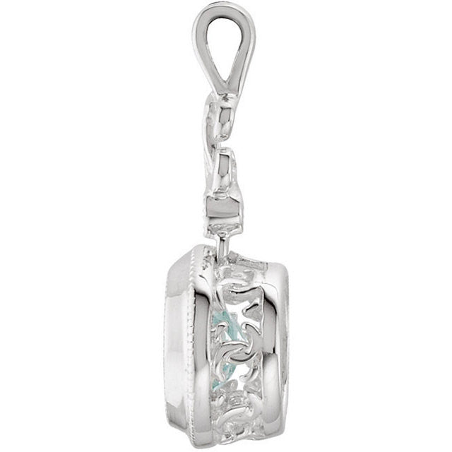 Genuine Aquamarine & Diamond Pendant - 14k White Gold or Sterling Silver- Sparkle & Jade-SparkleAndJade.com 