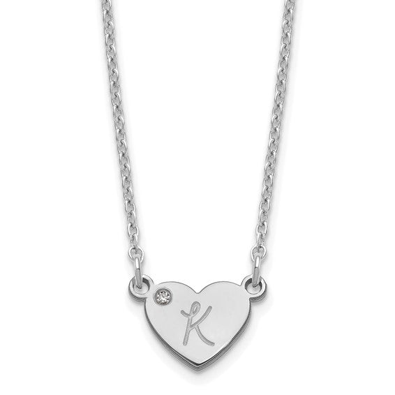 Genuine Diamond Heart Initial Pendant Necklace- Sparkle & Jade-SparkleAndJade.com XNA137SS